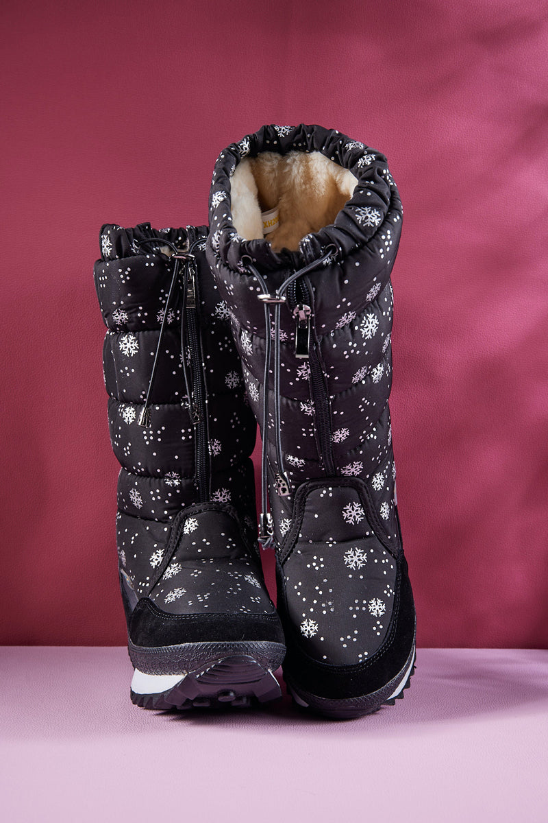 Frozen Princess | Snowing Kicker Water-Repellent Snow Boot - Black