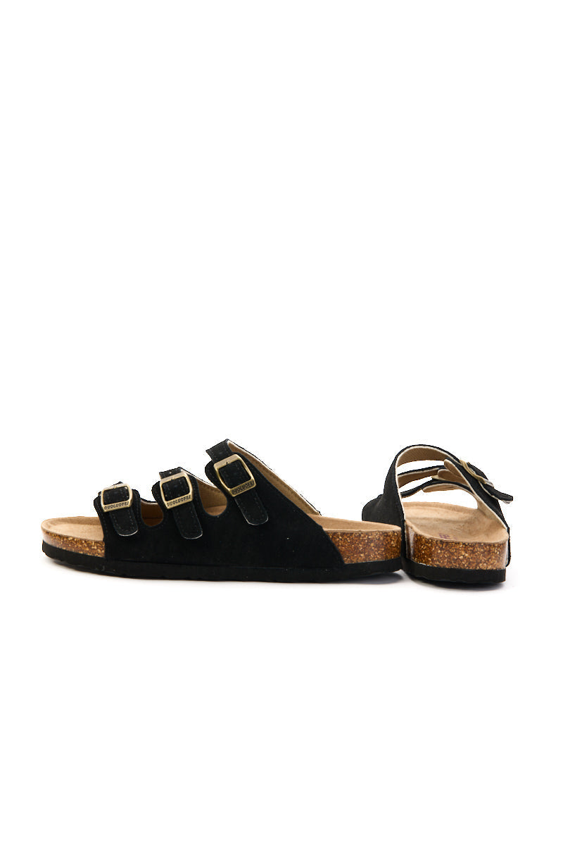 Maibulun | Signature Tri Strap Suede Footbed Sandal - Black