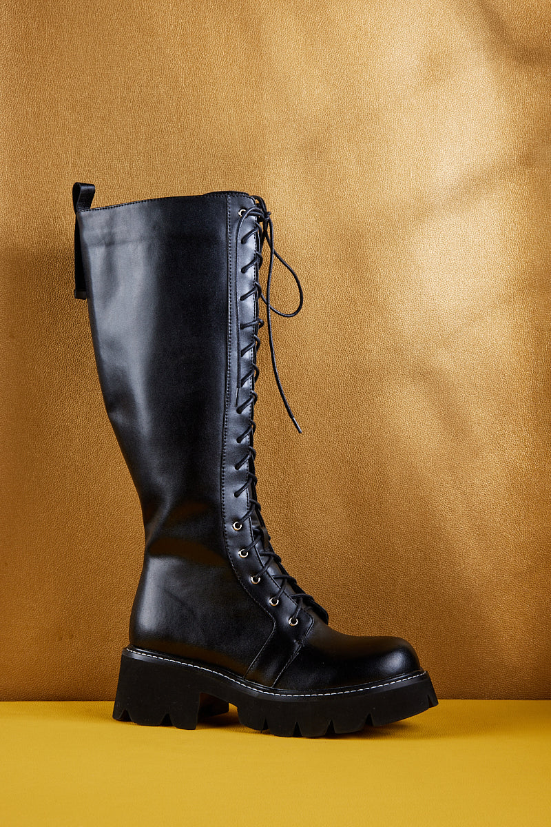 Jady Rose | Vinny Chunky-heel Leather Knee High Boot