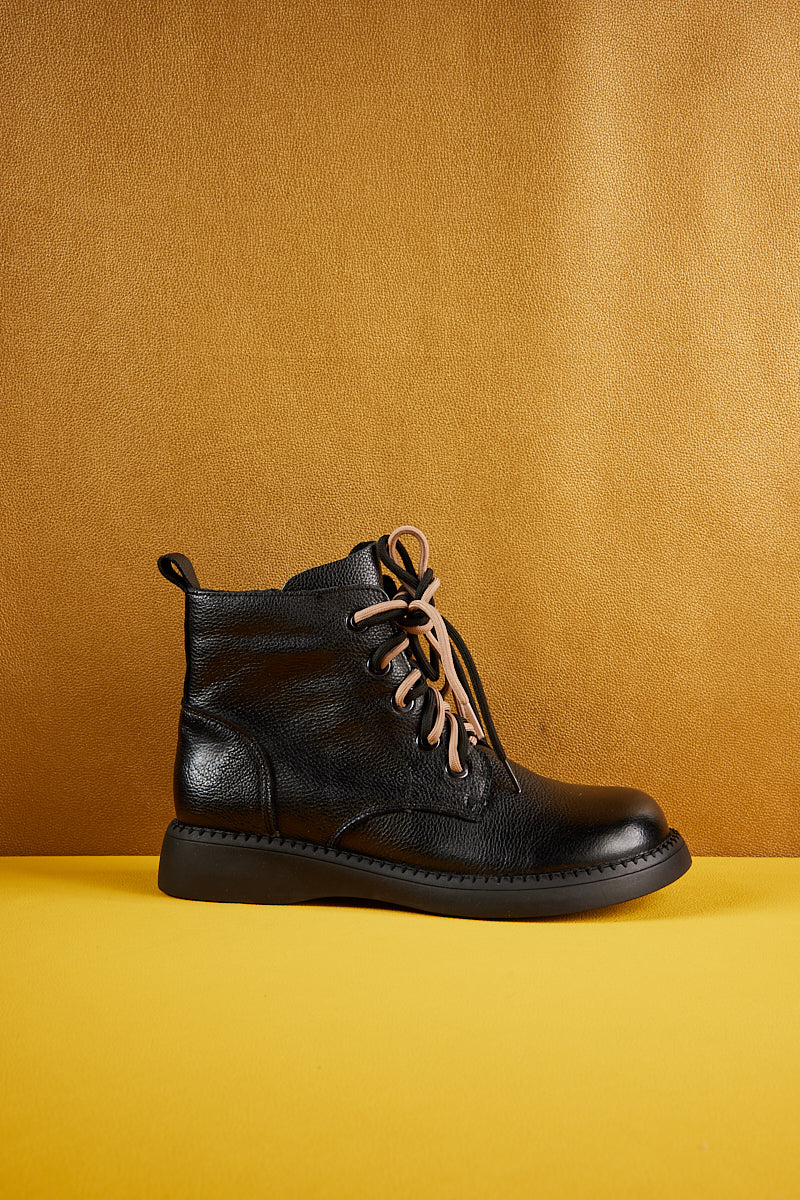 Rumour Has It | Brycen Genuine Leather Lace Up Boot - Black