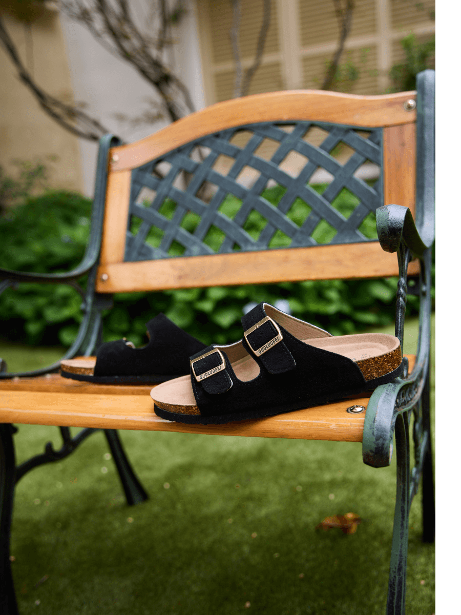 Maibulun | Double Strap Suede Footbed Sandal - Black