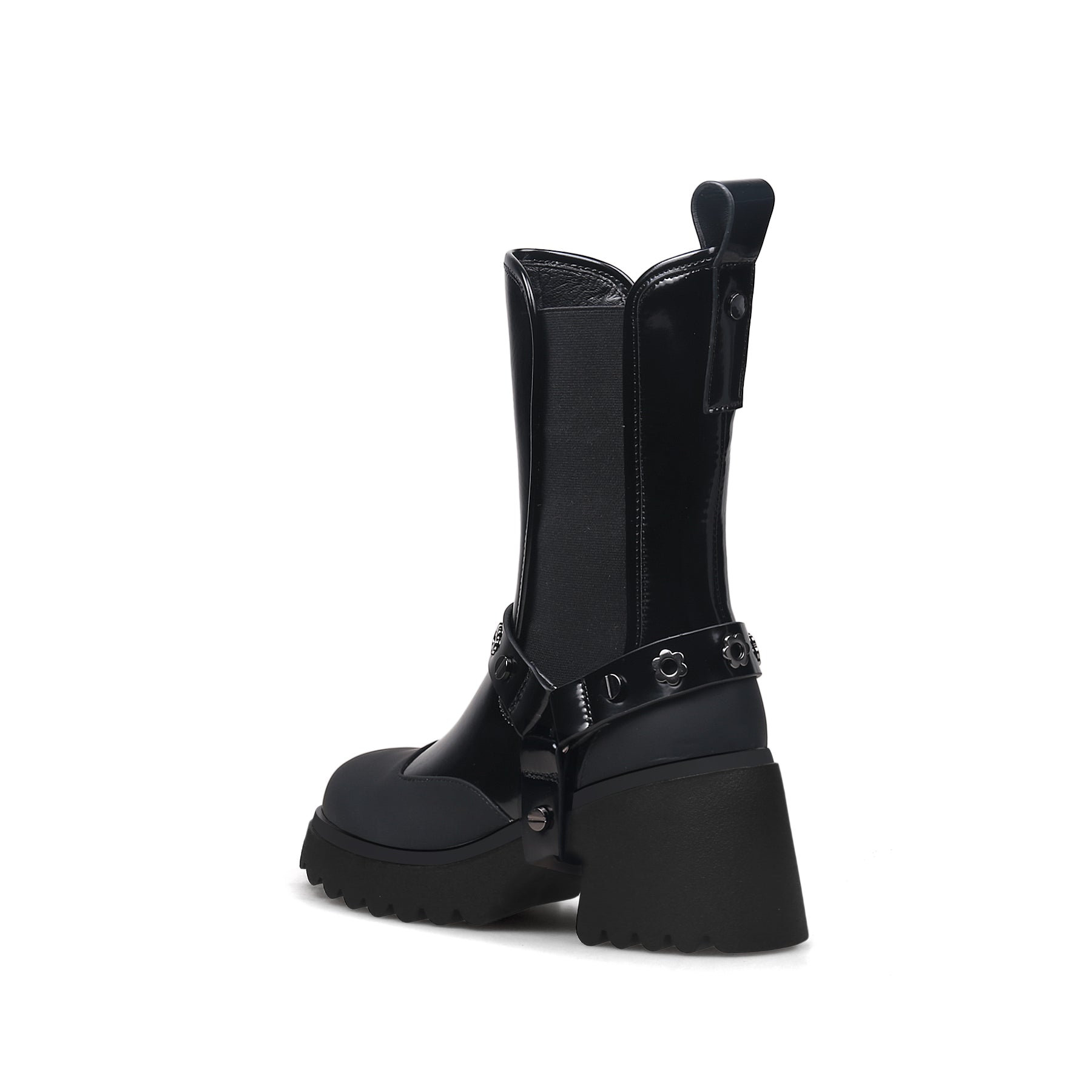 JADY ROSE | STRAP RIVET LEATHER CHELSEA BOOT - BLACK