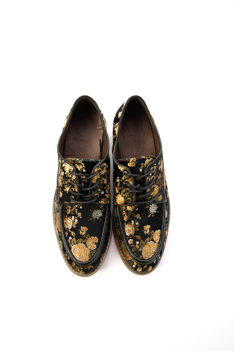 Soffia | Gold Age Rose Print Flat Brogues