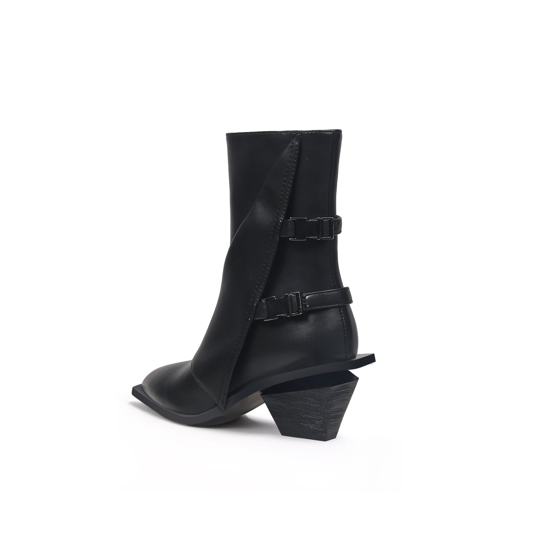 JADY ROSE | BLOCK HEEL LEATHER ANKLE BOOTIE - BLACK