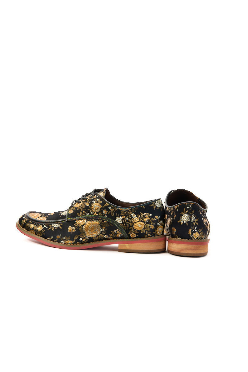 Soffia | Gold Age Rose Print Flat Brogues