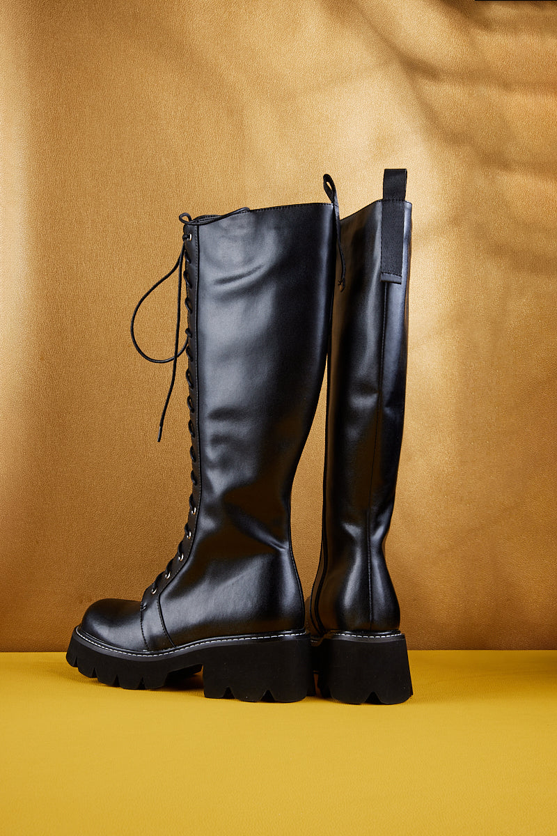 Jady Rose | Vinny Chunky-heel Leather Knee High Boot