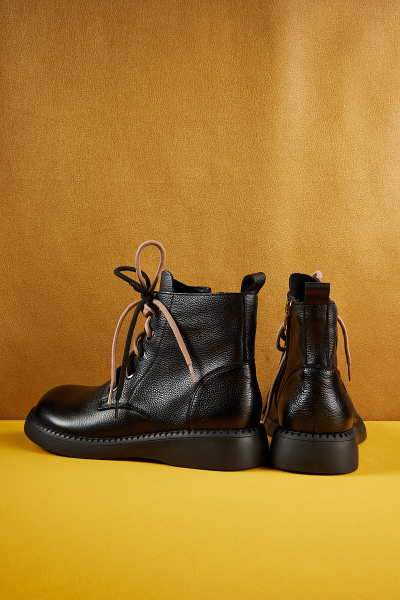 Rumour Has It | Brycen Genuine Leather Lace Up Boot - Black