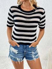 Joanna Striped Short Sleeve Top - Black