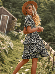 MOMENT IN DAISY SMOCKED MINI DRESS - BLACK