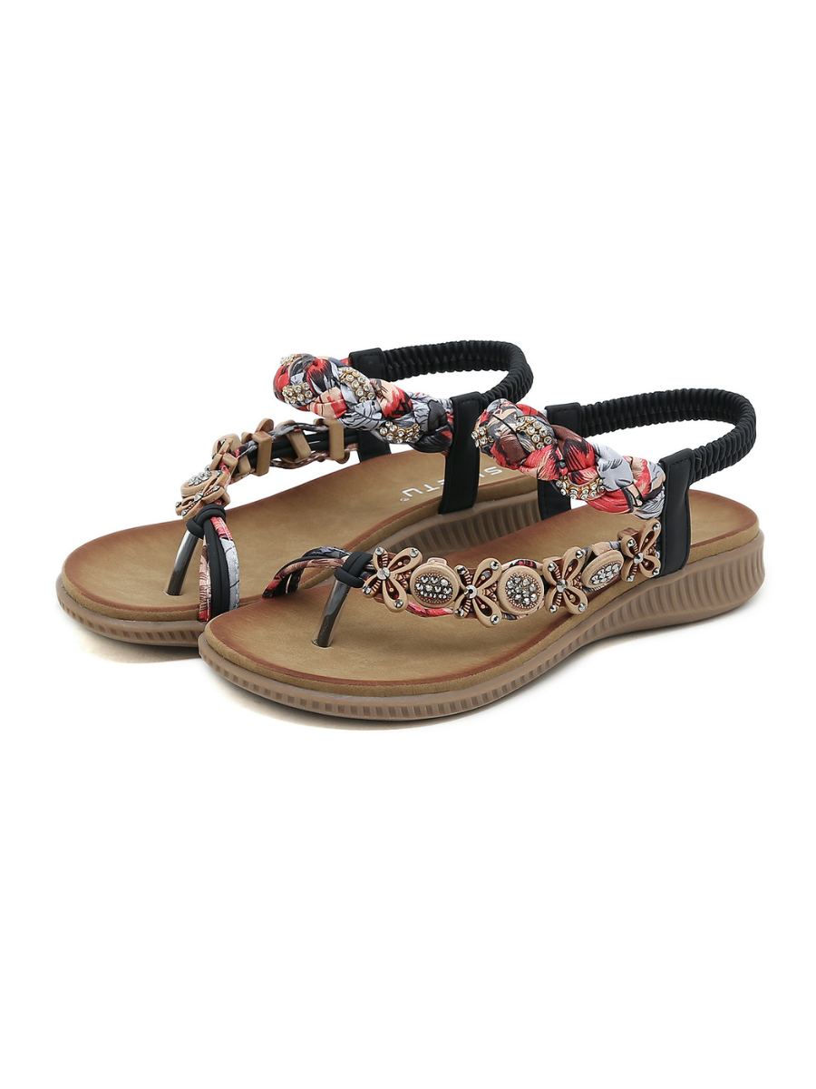 SIKETU | FLORAL BEAD BRAIDED ASYMMETRICAL SANDAL - BLACK