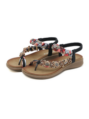 SIKETU | FLORAL BEAD BRAIDED ASYMMETRICAL SANDAL - BLACK