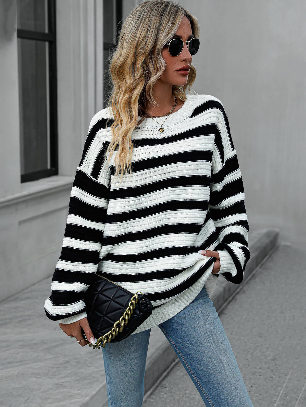 Milton Striped Pullover Knit Sweater - Black