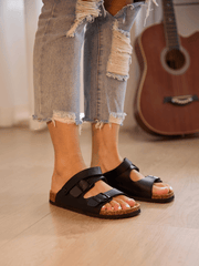 Maibulun | Double Strap Slingback Footbed Sandal - Black