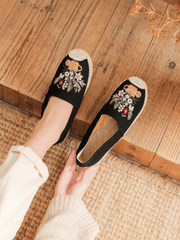 Cactus Rose | Cup Of Blossom Linen Espadrilles - Black