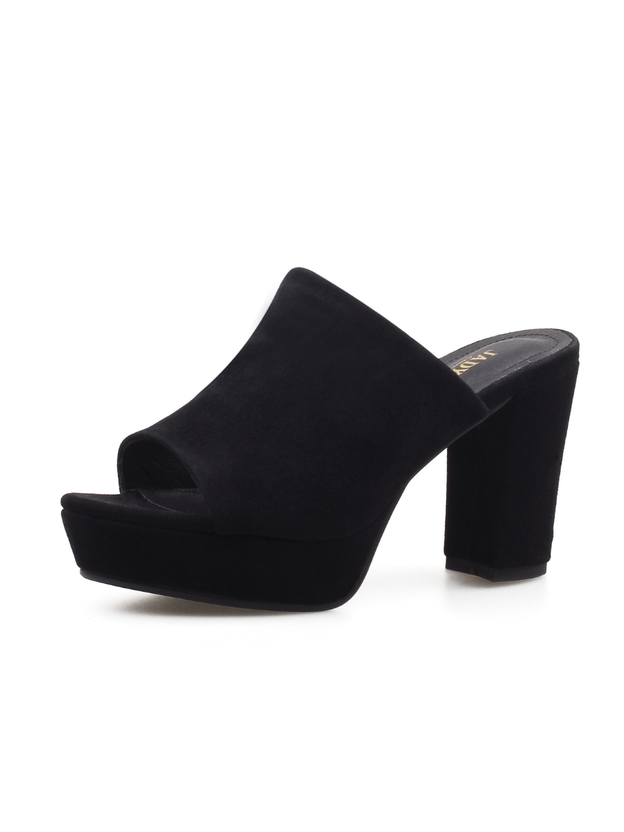 JADY ROSE | PEEP TOE LEATHER PLATFORM MULE - BLACK