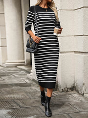 Seville Striped Sweater Midi Dress - Black