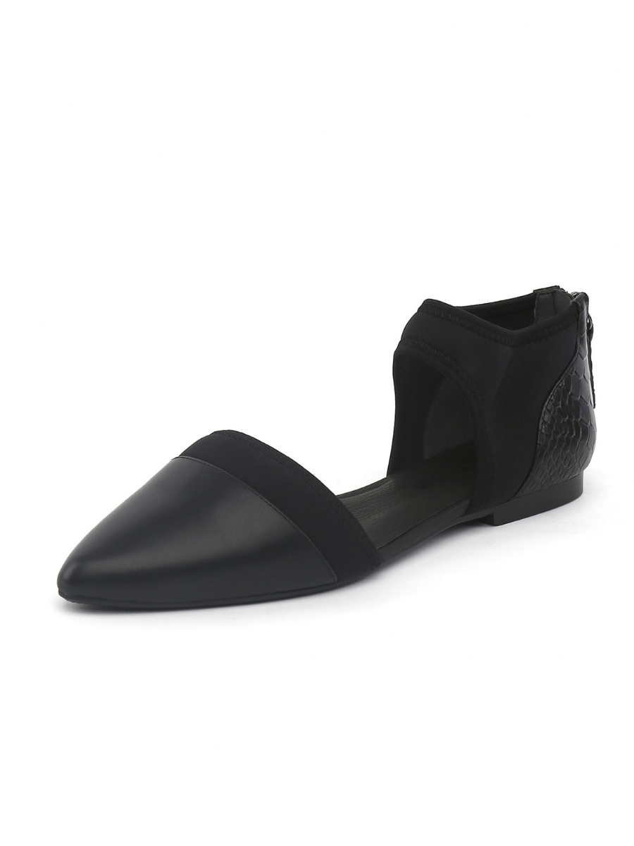 JADY ROSE | SNAKE EMBOSSED POINTED LEATHER FLAT - BLACK