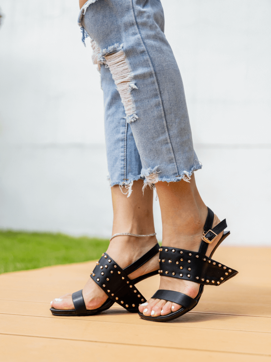 Jady Rose | Maxina Studded Leather Slingback Heels - Black