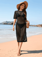 Beachcomber Crochet Coverup Knit Midi Dress - Black