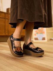 Soffia | Chelsea Floral Leather Wedge Mary Jane