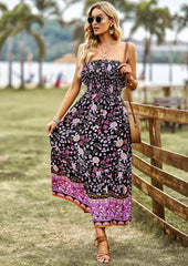 MARISA FLORAL OFF THE SHOULDER MAXI DRESS - BLACK