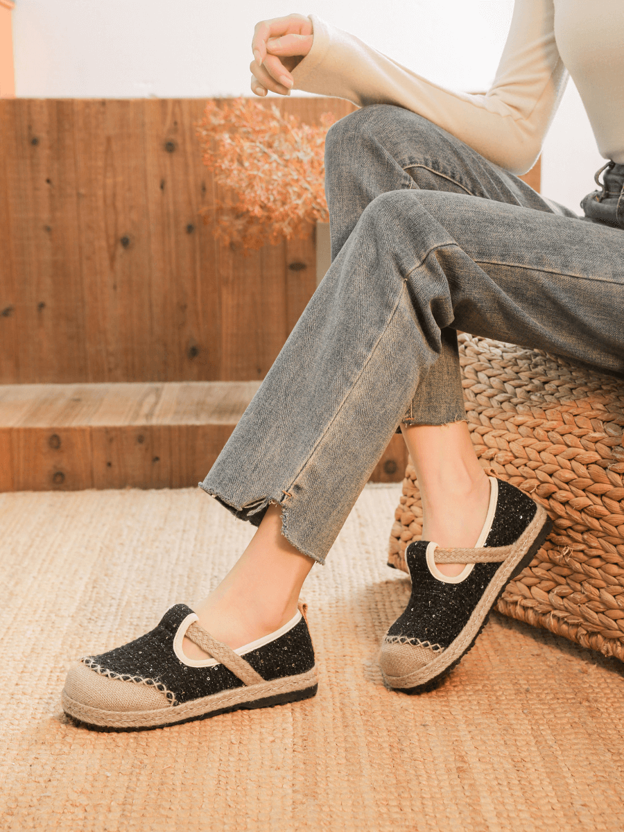 Cactus Rose | Renata Sparkle Linen Espadrilles - Black