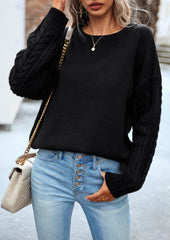 Joan Cable Sleeves Knit Pullover Sweater - Black