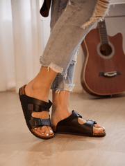 Maibulun | Double Strap Slingback Footbed Sandal - Black