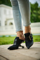 Jady Rose | Napa Leather Mule Heels - Black