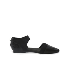 JADY ROSE | SNAKE EMBOSSED POINTED LEATHER FLAT - BLACK