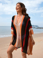 Calypso Stripe Knit Crochet Kimono - Black