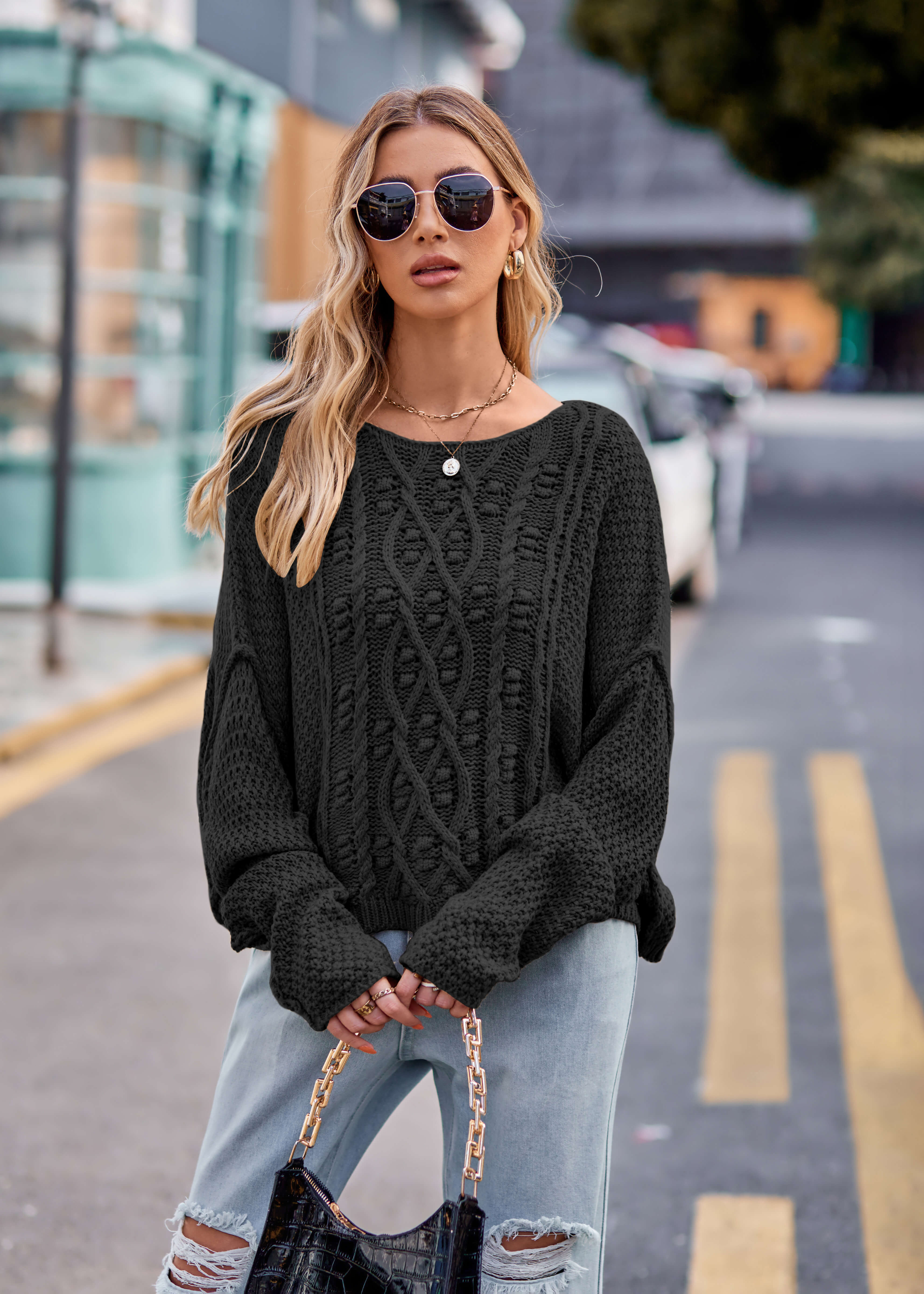 Carlton Cable Knit Sweater - Black