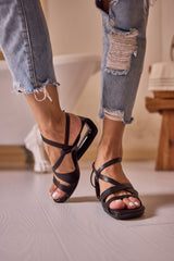 Jady Rose | Harbor Doll Leather Strappy Heels - Black