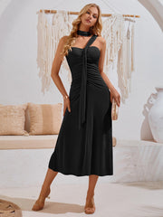 Rylee Solid Halter Neck Maxi Dress - Black