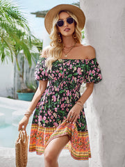 Ashlyn Off-Shoulder Boho Mini Dress - Black