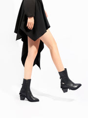 JADY ROSE | BLOCK HEEL LEATHER ANKLE BOOTIE - BLACK