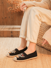 Cactus Rose | Cup Of Blossom Linen Espadrilles - Black