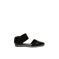 JADY ROSE | POINTED LEATHER ANKLE-STRAP FLAT - BLACK