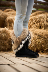 SMAIBULUN Ugg | Faux Fur Wool Lined Grazing Calf Boots - Black