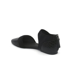 JADY ROSE | SNAKE EMBOSSED POINTED LEATHER FLAT - BLACK