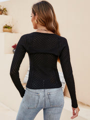 Alannah Perforated Long Sleeve Knit Top - Black