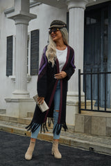 Nemah Fringe Hem Long Cardigan - Black