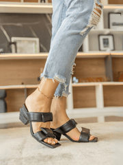 Jady Rose | Maxina Strappy Leather Block Heels - Black