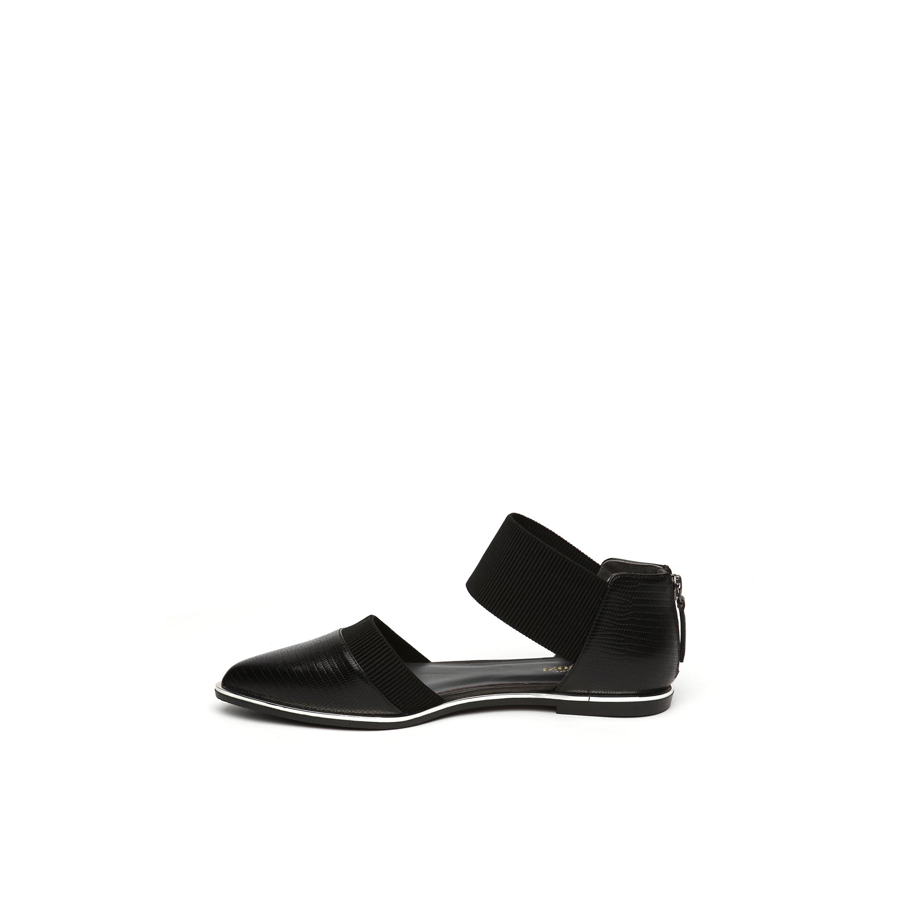 JADY ROSE | POINTED LEATHER ANKLE-STRAP FLAT - BLACK