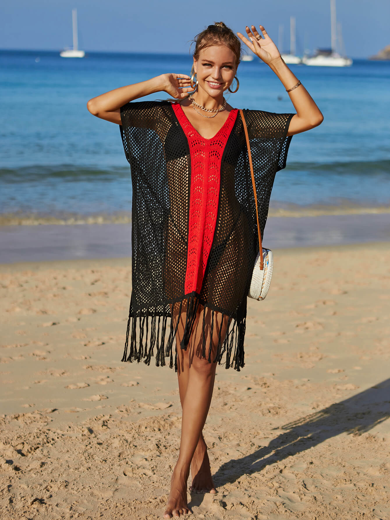 Cruise Oversized Knit Fringe Sweater - Black