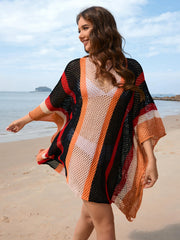 Calypso Stripe Knit Crochet Kimono - Black