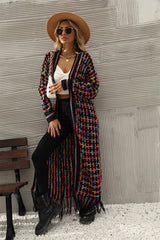 Lana Fringe Hem Knit Duster Cardigan - Black