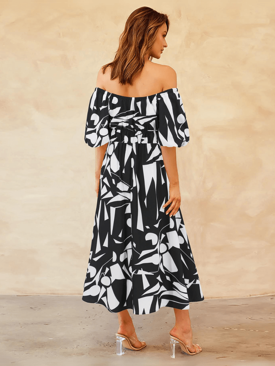 Summer in Amalfi Puff Sleeve Midi Dress - Black