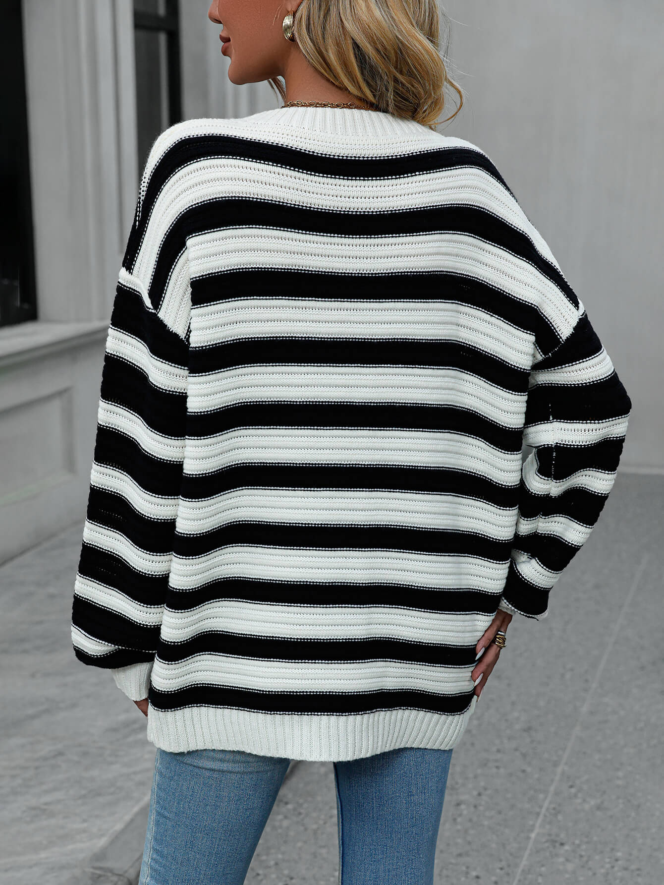 Milton Striped Pullover Knit Sweater - Black