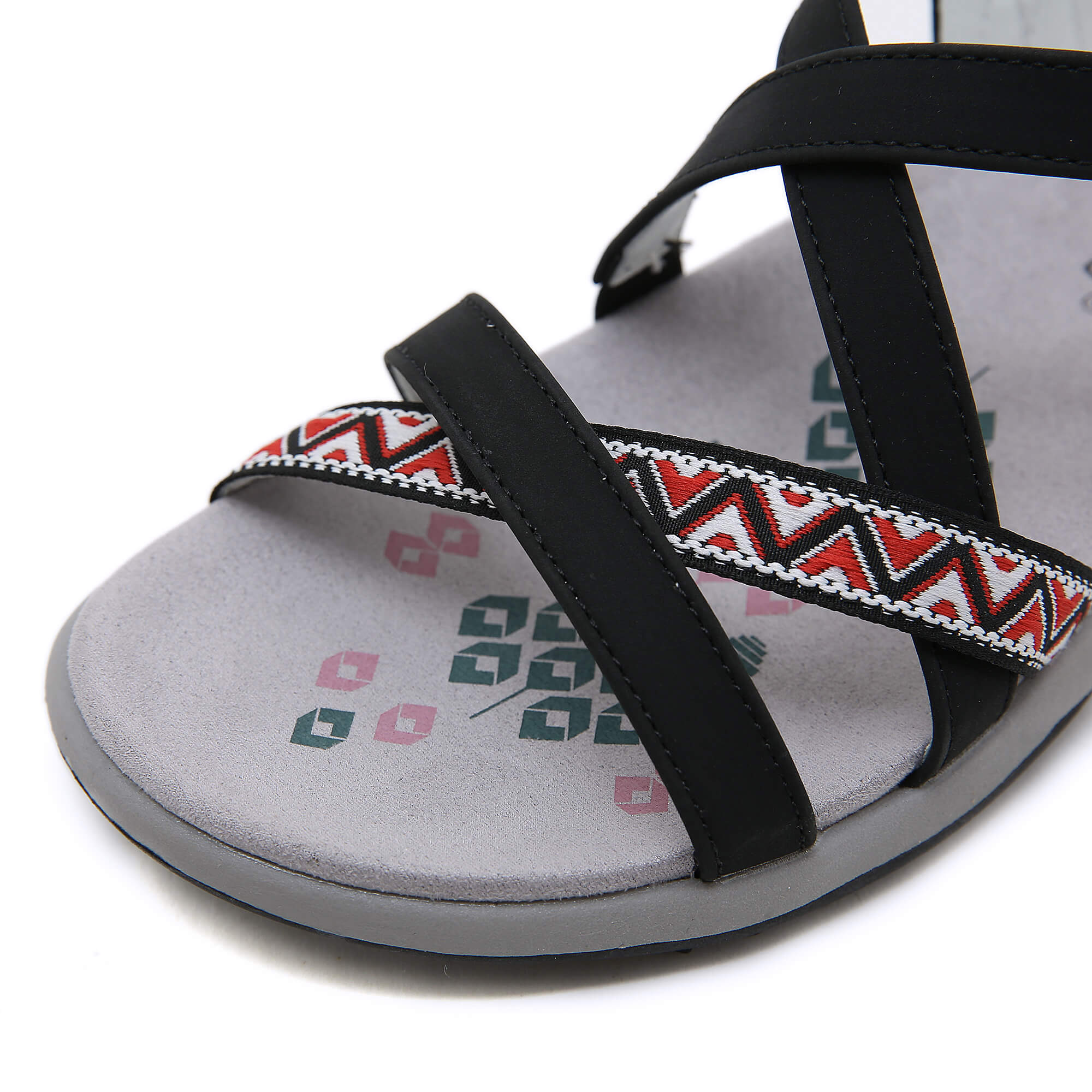 Siketu | Abstract Embroidered Strap Comfy Sandal